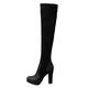 2023 New Long Tube Shoes Women's Elastic Frosted Water Platform High Heel Thick Heel Over Knee Boots European and Large Foreign Trade Boots Womens Over The Knee Boots Wedge (Black, 4)