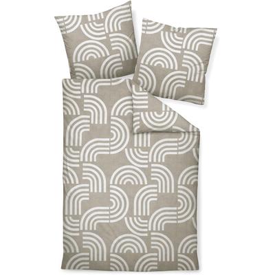 Bettwäsche JANINE "DAVOS65157 06", beige (naturell), B/L: 155cm x 200cm, , Feinbiber, B/L: 80cm x 80cm, Feinbiber, Obermaterial: 100% Baumwolle, Bettwäsche, mit Reißverschluss Image