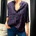 J. Crew Tops | J. Crew Navy, Metallic Stripe Mandarin Collar 3/4 Sleeve Button Down Shirt Sz 4 | Color: Blue/Silver | Size: 4