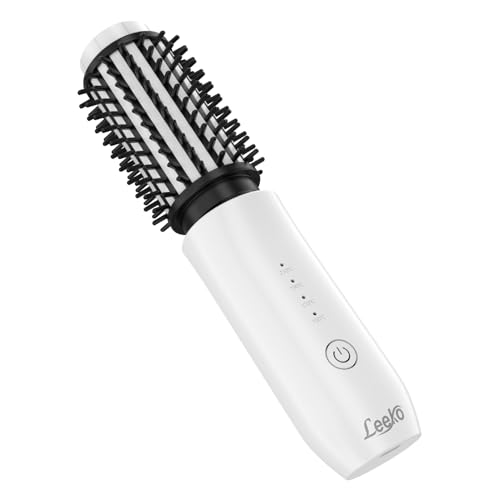 Leeko Cordless Heated Hair Curling Brush, 3 in 1 Hot Hair Brush 40mm, Portable Heated Hair Curler and Straightener Brush with 4 Temperatures,7000 mAh USB Rechargeable Cordelss Hair Curler (White)