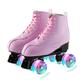 Klzzuk Roller Skates Women, Pink Quad Roller Skates With Flashing PU Wheel, PU Leather Vamp, Double Row 4 Wheels Roller Skates Shoes for Adult Women Kids Girls (EU35/ UK3)