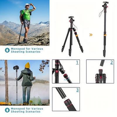 TEMU 81 Inch Camera Tripod Monopod With Center Column And Ball Head Aluminum, Bag, Leveling Tripod Overhead Camera Bracket For Dslr, Camcorder, Max Load: 11 Lbs