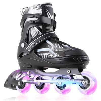 TEMU Adjustable Inline Skates For Girls And Boys, Roller Skates With All Light Up Wheels, Patines Para Mujer For Kids And Adults Men Women - Black Christmas Gift