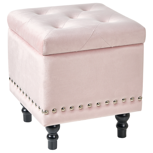 Hocker Pastellrosa Samt Silber Metall mit Stauraum quadratisch Flur Wohnzimmer Salon Schlafzimmer Deko Sitzhocker