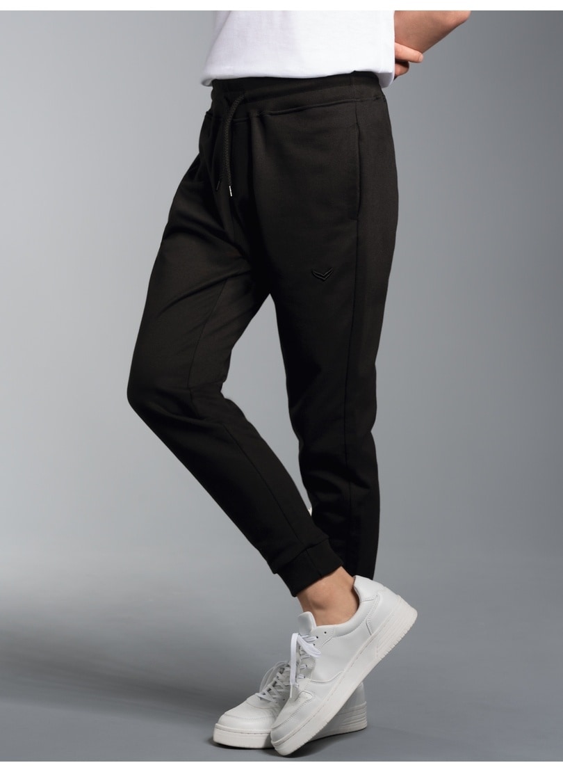 Jerseyhose TRIGEMA "TRIGEMA Jogginghose mit Bündchen", Herren, Gr. L, US-Größen, schwarz, 70% Baumwolle, 30% Polyester, Hosen Jerseyhose
