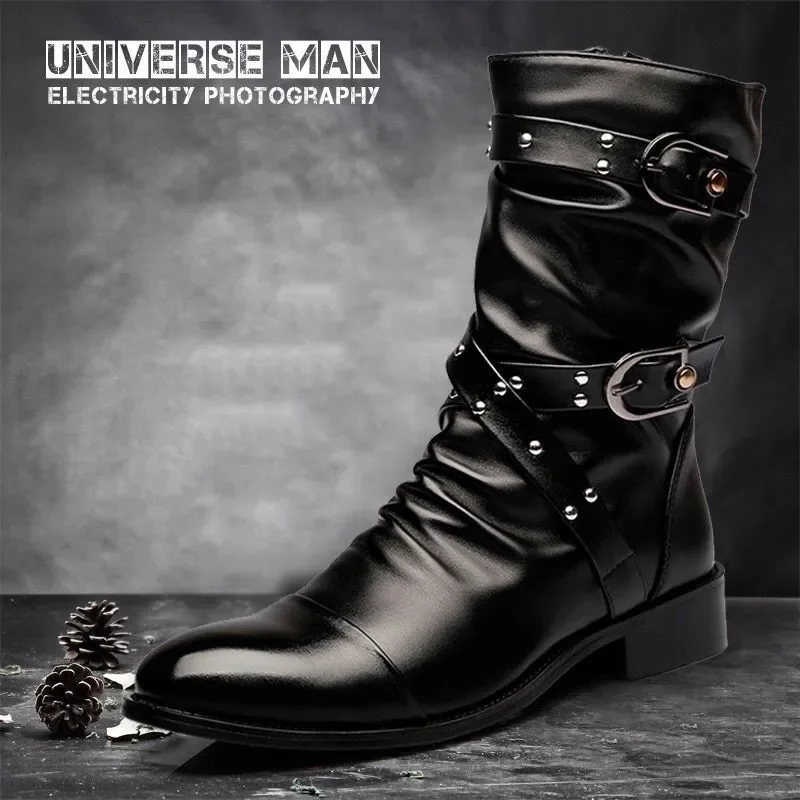 Stivali da uomo firmati Stivali da motociclista di alta qualità Scarpe punk rock nere Stivali da moto moda uomo Stivale Chelsea da uomo in pelle retrò