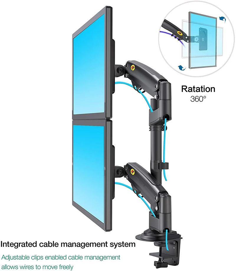 NB H180 22"-32" Doppelmonitor-Tischhalterung mit Gasfeder, voll beweglicher LCD-TV-Halter, 2-12 kg, ergonomische Doppelarm-Klemmhalterung Image