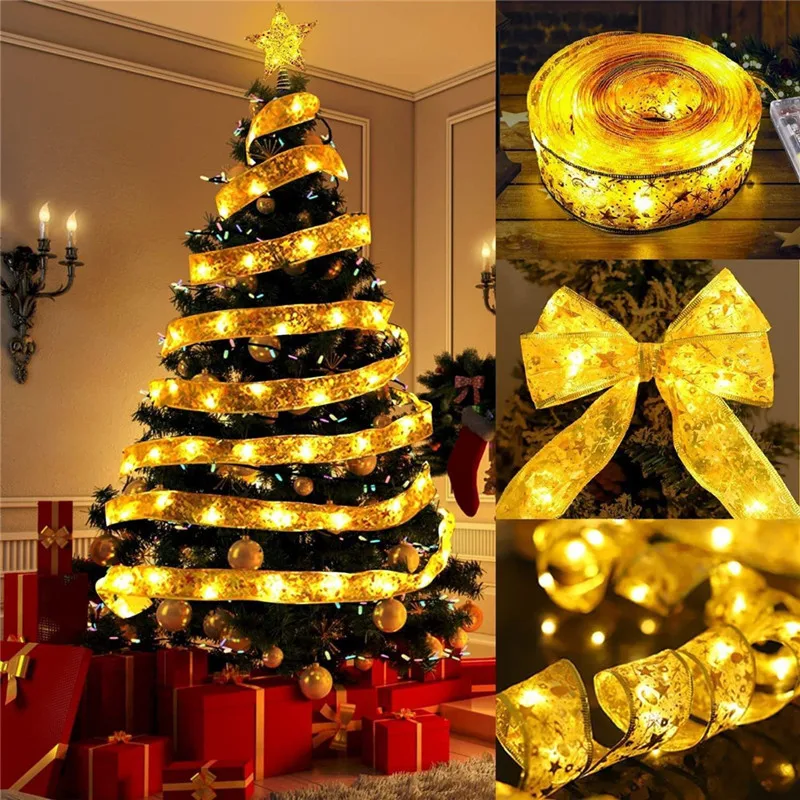 Weihnachts dekoration führte Band Lichterketten Weihnachts baum Ornamente für zu Hause 2024 DIY Bögen Lichterkette Navidad Neujahr 2025