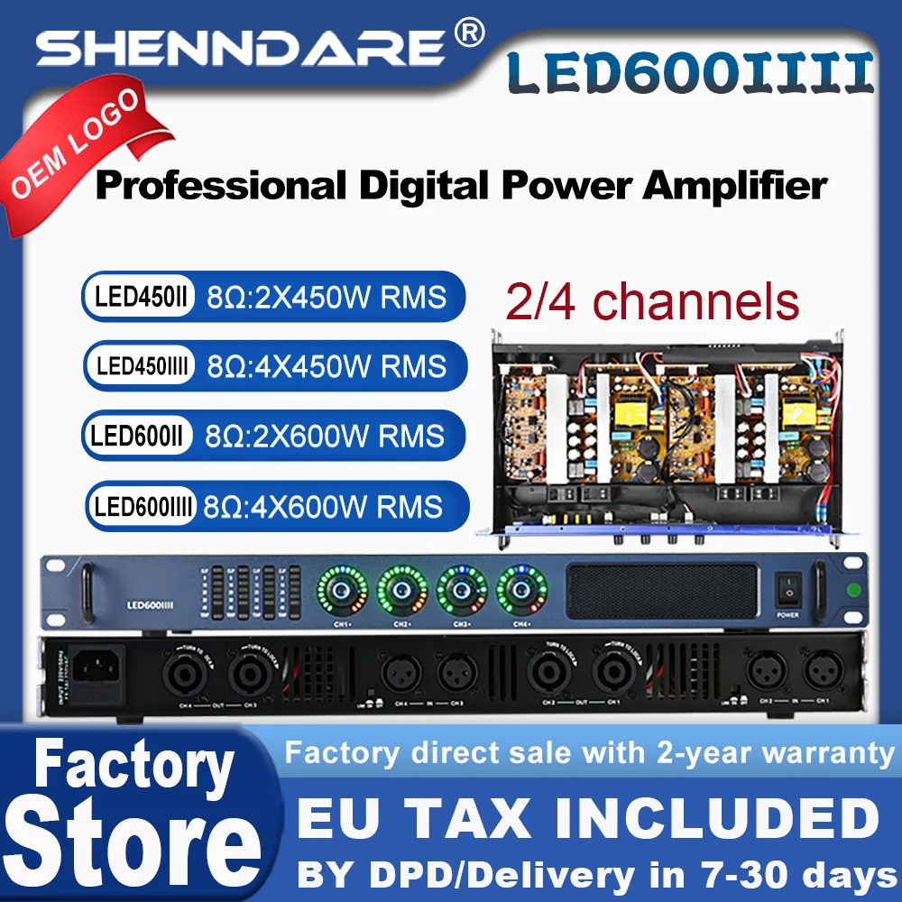 SenMicre LED450 4X450W 8Ohm Digital-Leistungsverstärker 4-Kanal-Profi-Soundverstärker DJ-Subwoofer AMP 4X1200W 4Ohm Line-Array-Lautsprecher-Vorverstärker Karaoke-Bühnenperformance-Audiosystem Image
