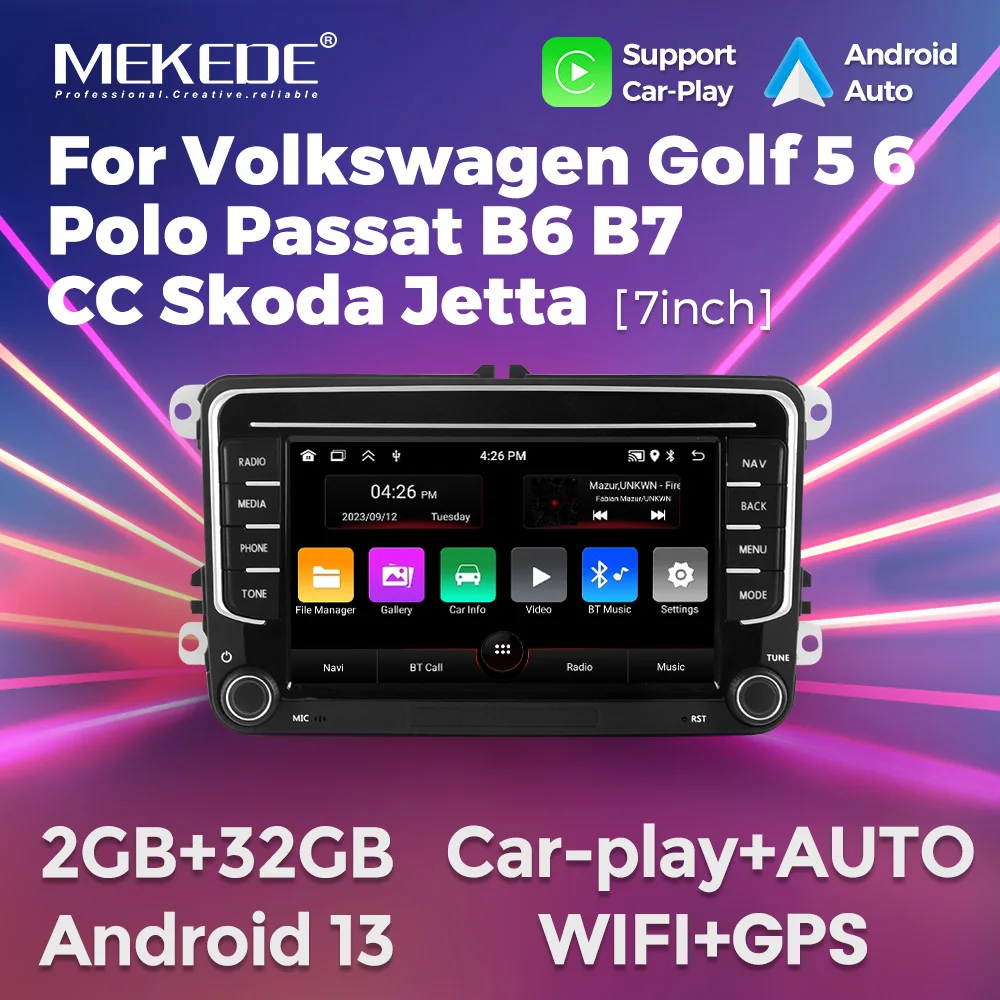 Mekede 7 ''Autoradio Android Auto Wireless Carplay für VW Passat 6 7 ccm Polo Golf 5 6 Touran T5 Head Unit FM Multimedia-Player Image