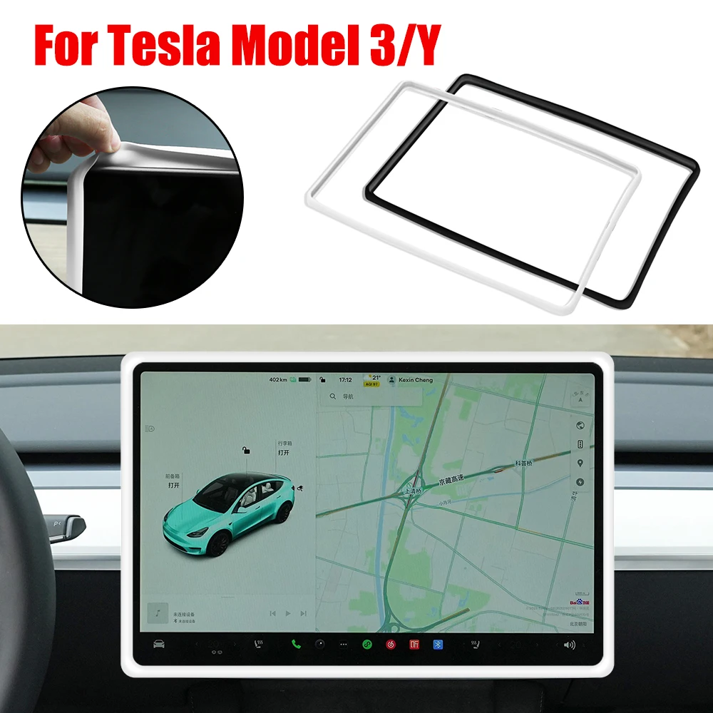 Zentrale Steuerung Rahmen Kantenabdeckung Weiß Schwarz Navigation Displayschutzfolie Silikon für Tesla Model 3Y Image
