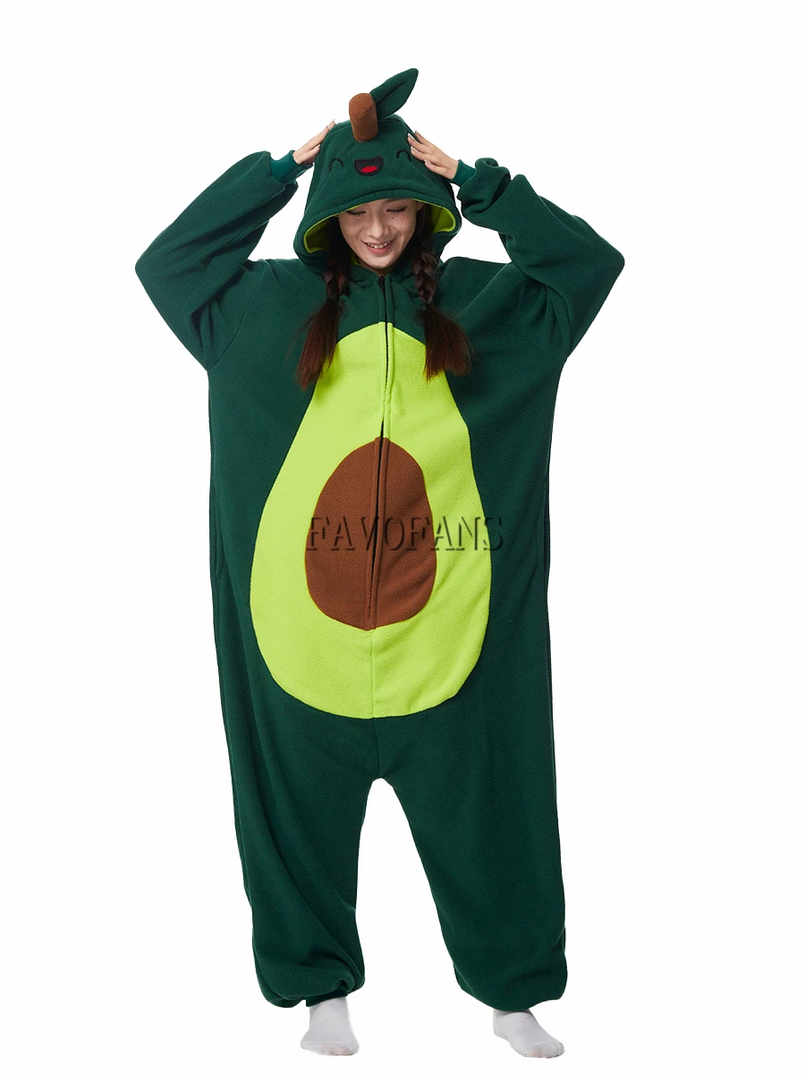 Favofans Kigurumi Stram pler Avocado Pyjama für erwachsene Frauen Männer niedlichen Tier Obst Pyjama Homewear Halloween Cosplay Party Kostüm Image