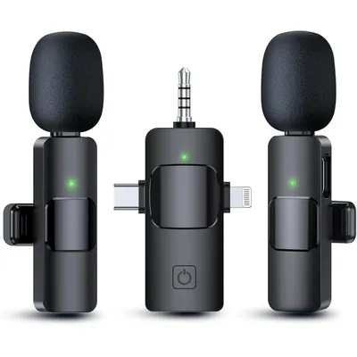 3 in 1 Wireless Microphone for iPhone Android Wireless Lavalier Microphone Noise Canceling Lapel Mic for Interview Video Podcast