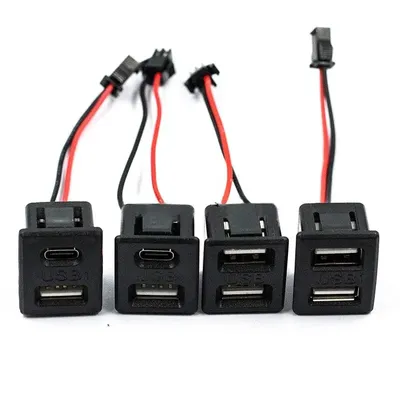 1Pcs Schwarz Doppel Schicht USB Weibliche Basis Typ-C Buchse und Weibliche USB Lampe Lade Buchse Steckdose mit Kabel Stecker Image