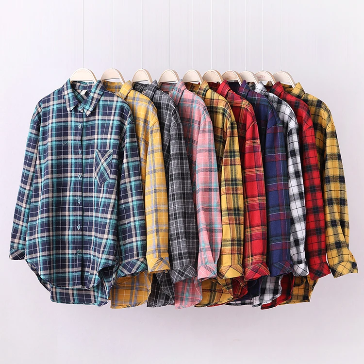 Fresh Flannel Plaid Shirt Women 2026 New Female Blouses and Tops Cotton Loose Long Sleeve Casual Shirts Fine Women's Clothes