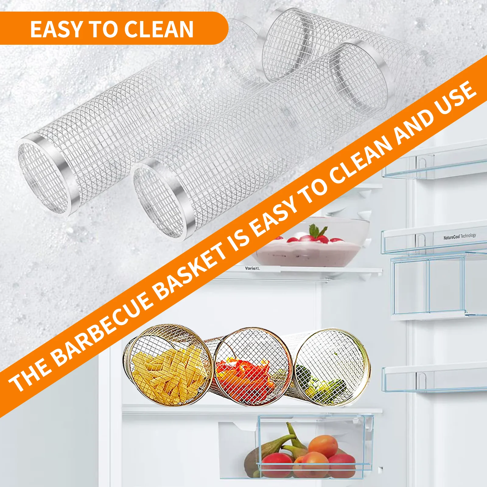 BBQ-Rollkorb – rollende Grillkörbe zum Grillen im Freien – Edelstahl-Grillkorb – Grillzubehör für den Außenbereich Image