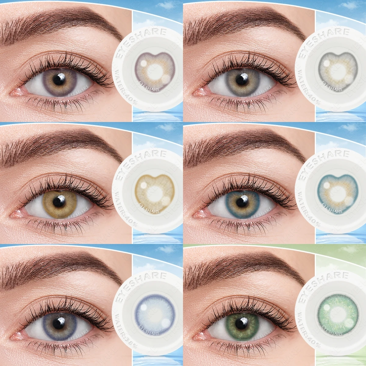 EYESHARE 1 Paar farbige Kontaktlinsen für Augen, modische Liebe, blaue Linsen, braune kosmetische Kontakte, jährlicher grüner Farbkontakt Image