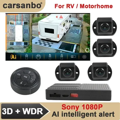 AI 360 Panorama 3D Bird Eye View Kamera Auto System AHD 1080P mit AI Intelligente Erkennung Für RV Tourenwagen Wohnmobil