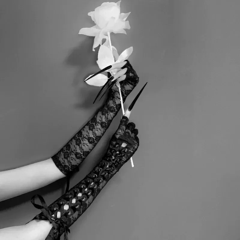 Damen schnüren finger lose Handschuhe Ellbogen Steampunk für Kostüm Party Arm wärmer sexy Fäustlinge Clubwear Cosplay Kostüme Zubehör Image