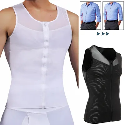 Herren Body Shaper Bauch abnehmen Shape wear Bauch Shaping Korsett Top Gynäkomastie Kompression Shirts mit Reiß verschluss Taille Trainer Image