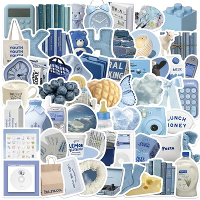 60PCS Nette Baby Blau INS Aufkleber Ästhetische Skizzenbuch PVC Laptop Tagebuch Dekoration Scrapbooking Schule Schreibwaren Versorgung für Kind Image