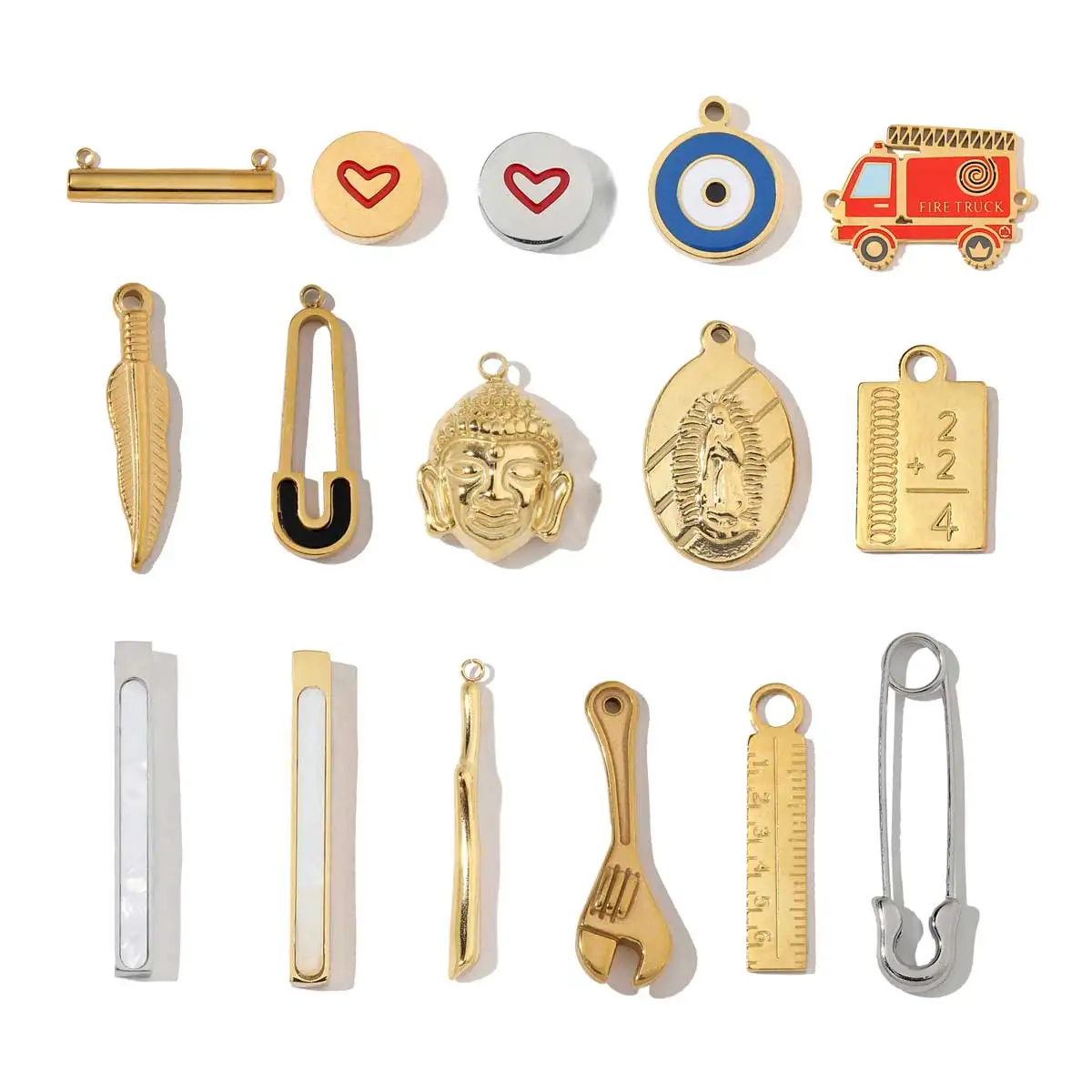 3 teile/los Edelstahl 18 karat Gold Farbe Herz Buddha Auge Charms Großhandel Pin Spanner DIY Kleine Anhänger Für Schmuck Machen Image