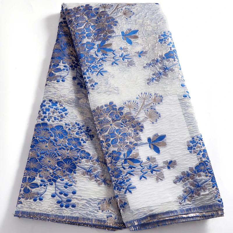 Afrikanische 5 Yards Mode Damast Spitze Stoffe Für Frauen Nähen Prom Kleider Tüll Brokat Nigerianischen Jacquard Spitze Stoff F2534 Image