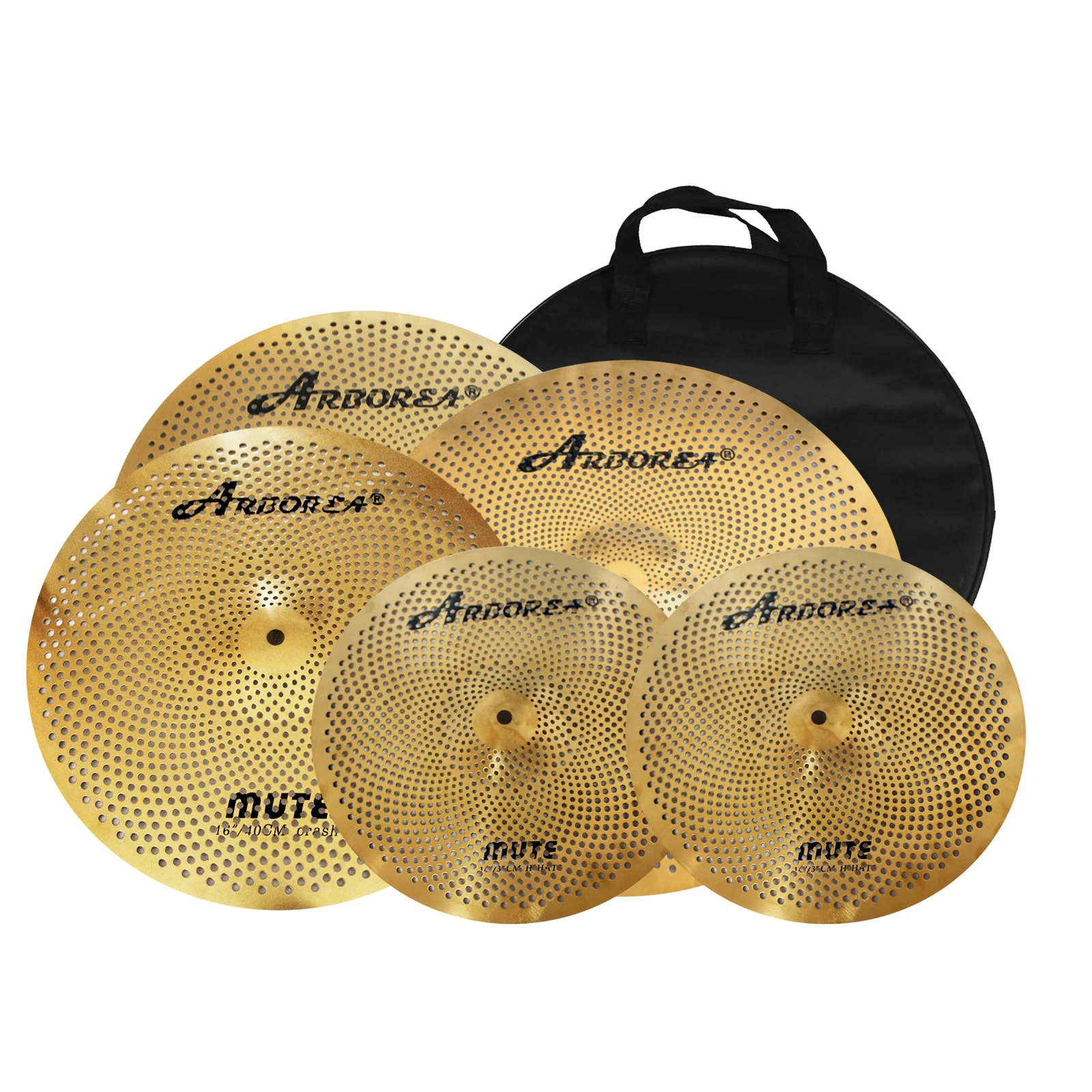 Arborea Silent Cymbal Set Alloy Mute Cymbal Pack 5 Stück 14''Hihat 16''Crash 18''Crash 20''Ride mit Beckentasche Low Volume Becken Image