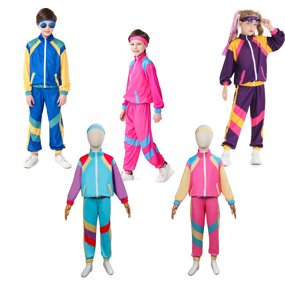 Kinder Kinder Retro 80S 90S Disco Dance Kostüm Tops Hosen Sportswear Outfits Fantasia Kleidung Halloween Karneval Party Anzug Image