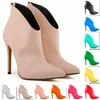 Matte Leder Frauen Schuhe Retro High Heels Stiefeletten Weibliche Spitz Sexy Party Stiefel Zipper Herbst Kurze Stiefel Größe 35-42