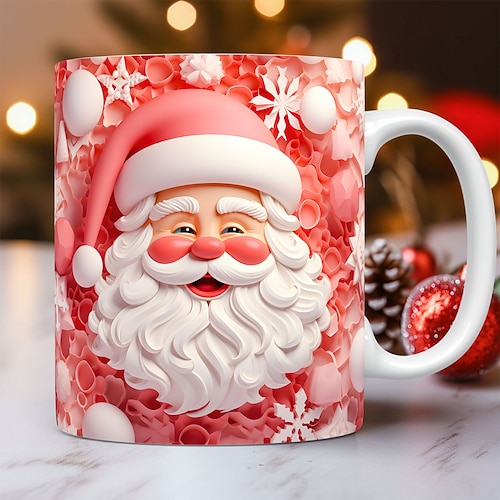 Weihnachtsgeschenk-Tasse mit 3D-Illusion, Weihnachtsmann, Keramik-Kaffeetasse, Weihnachtsgeschenk, festlich und einzigartig, 330 ml Image