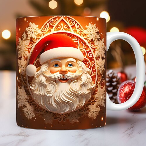 Weihnachtsgeschenk-Tasse mit 3D-Illusion, Weihnachtsmann, Keramik-Kaffeetasse, Weihnachtsgeschenk, festlich und einzigartig, 330 ml Image
