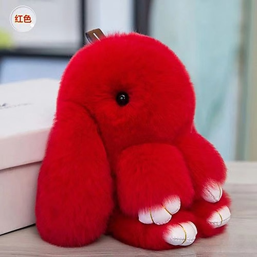 Osterhasen-Plüschanhänger, handgefertigt, weich, mit Bommel, Hasen-Schlüsselanhänger mit Schlappohren und Imitations-Otterfell, kleiner, niedlicher Hasen-Anhänger für Rucksäcke Image
