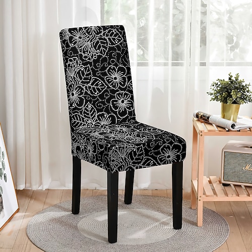 Stretch-Stuhlbezug mit Blumenmuster Stuhlhussen, elastischer Stuhlbezug mit hoher Rückenlehne, Schonbezüge für Esszimmerstühle mit Blumenmuster, einfach anzubringen und abzunehmen Image