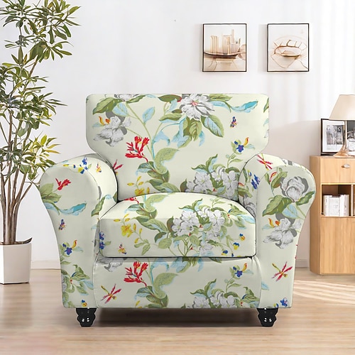 Stretch-Sesselbezug mit Blumenmuster, elastischer Schonbezug mit Blumenmuster für einen stilvollen und sicheren Sitz, ideal zum Schutz und Auffrischen Ihres Sessels für 1-Sitzer, 2-Sitzer, 3-Sitzer Image