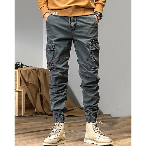 Herren Cargohose Cargohosen Jogginghose Jogger Hose Hosen Cargo-Jogginghose Kordelzug Elastische Taille Multi Pocket Glatt tragbar Outdoor Täglich Campen und Wandern Modisch Klassisch Schwarz Gelb Image