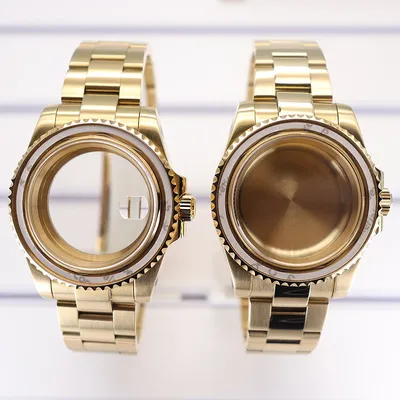 Gold 40mm Men Watch Case 20mm Bracelet Sapphire GlassFor Seiko Nh35 Nh34 Nh36/38 Eta 2824 Miyota