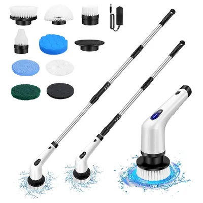 Electric Spin Scrubber Cordless Electric Cleaning Brush with 9 Brush Heads&Extension Handle,Powerful