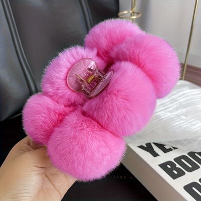"TEMU 1pc Elegant Claw Clip - 5.1" Large, Fluffy & White, For All Hair Types, Chic Accessory For Women" Image