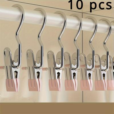 TEMU 10pcs Stainless Steel Multi-functional Hook Clips - Versatile Closet Organizer Set, No-mark Traceless Storage Hangers For Pants, Hats, Bedroom & Home - Space-saving, Stylish Decor