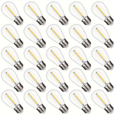 TEMU 25pcs Shatterproof S14 Replacement Led Light Bulbs, 1w To 10w, White Warm 2200k String Lights Vintage Led Plastic Bulb, E26 Base Led Bulbs