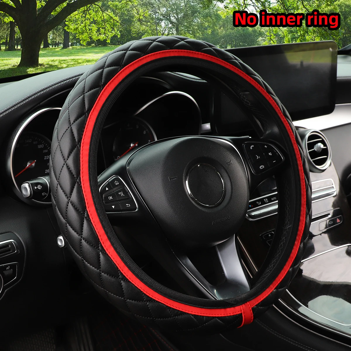 Ein pu-besticktes Leder-Leder-Stereo auto ohne Innenring-Lenkrad abdeckung für 3, 5-15-Zoll-Autozubehör Image