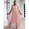 Falsche rosa Pailletten plus Größe Party kleid elegante Frauen Kurzarm A-Linie Midi Ballkleider
