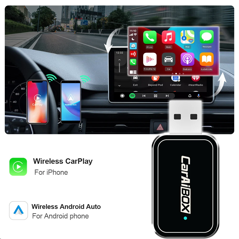 Wireless Carplay Adapter konvertieren verkabelt in Wireless Carplay Dongle Plug & Play für Autoradio mit kabel gebundenem Carplay 5GHz WLAN Image