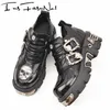 Neue Männer Gothic Schädel Stiefel Schwarz Frauen Schuhe Designer Punk Metall Plattform Walking