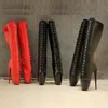 Caca 18cm Absatz Frauen kniehohe Stiefel, Männer Pole Dance Schuhe, Fetisch Balletts tiefel, Gothic Botas, Schnürsenkel vorne, seitlicher Reiß verschluss. rot, angepasst