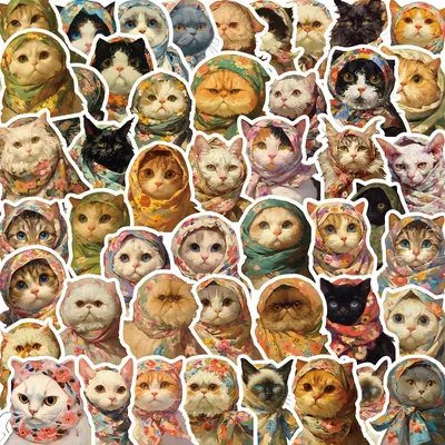 50 stücke Cartoon Turban Katze wasserdichte Aufkleber Dekoration Tiere Aufkleber Motorrad Laptop Image