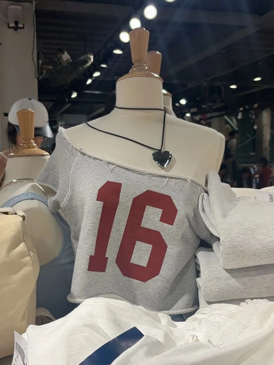 16 Drucken Lose Abgeschnitten T-Shirt Frauen Grau Sexy Slash Neck Baumwolle Kurzarm T-shirts Sommer Casual Streetwear Y2k Crop Top Neue