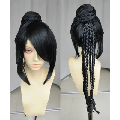 Final Fantasy lulu Long Black Braids Head Cosplay Wig Bag Braid Wigs