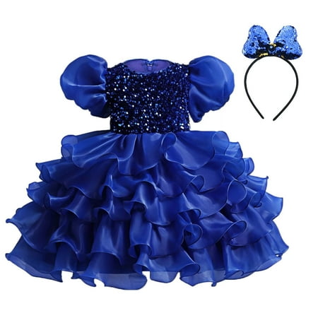 Huvoen Kids Dress Children s Dress Girl Sleeveless Princess Dress Sequin Mesh Dress Tufted Dress Blue 9-10 Years